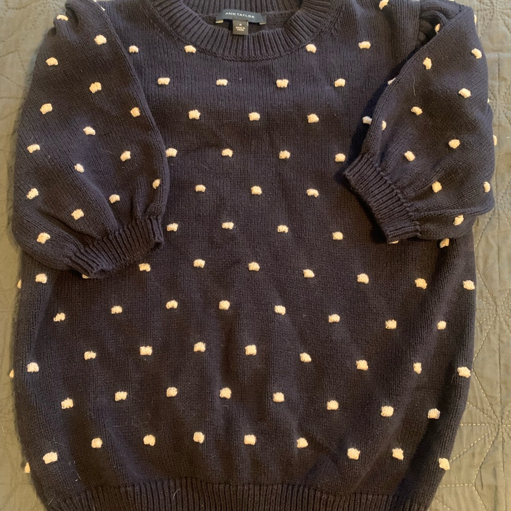 Ann Taylor Dark Blue Sweater with White Dots